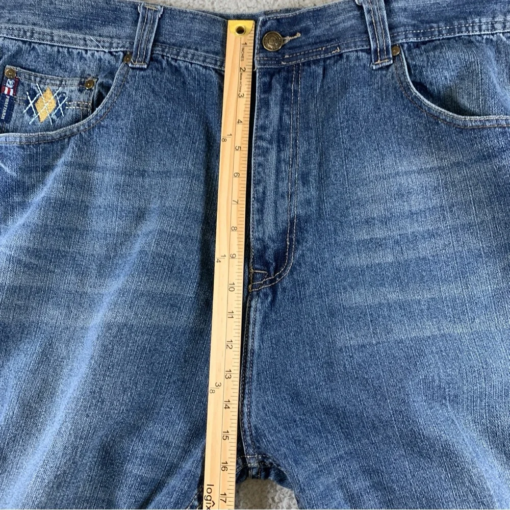 PHAT FARM Jeans Men's Zip Fly Embroidered Cotton Blue Denim 44x32 (Actual 42x30)
